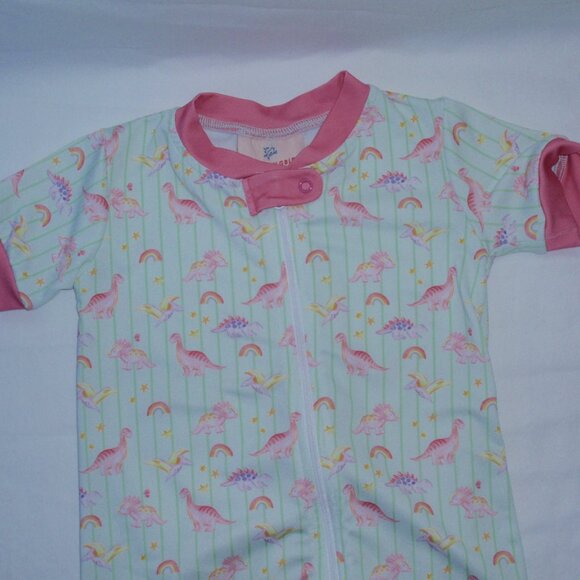 Smocking Bird Dinosaurs Girls Pink Shortie Short Sleeve Pajamas Zip Up 2t - Picture 2 of 11